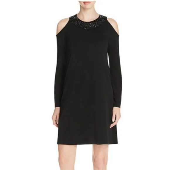 Karen Kane | Dresses | Karen Kane Winter In The City Sequined Neck Cold  Shoulder Cocktail Dress Lbd | Poshmark